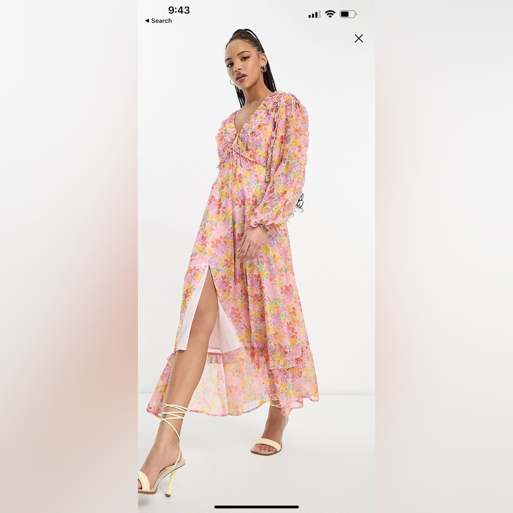 Miss Selfridge chiffon ruffle detail maxi dress in bright ditsy floral